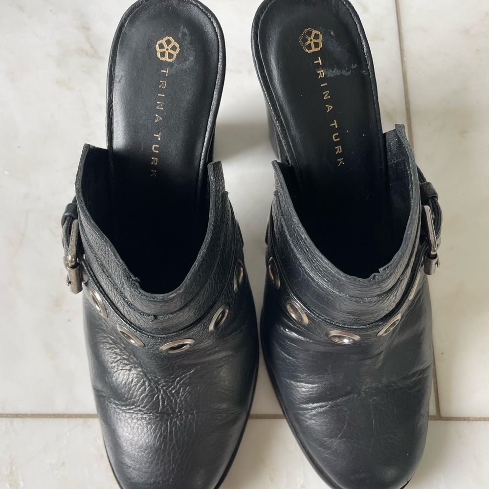 Trina Turk, women’s 8, Willoughby black leather and silver studded heeled mules - Picture 10 of 13